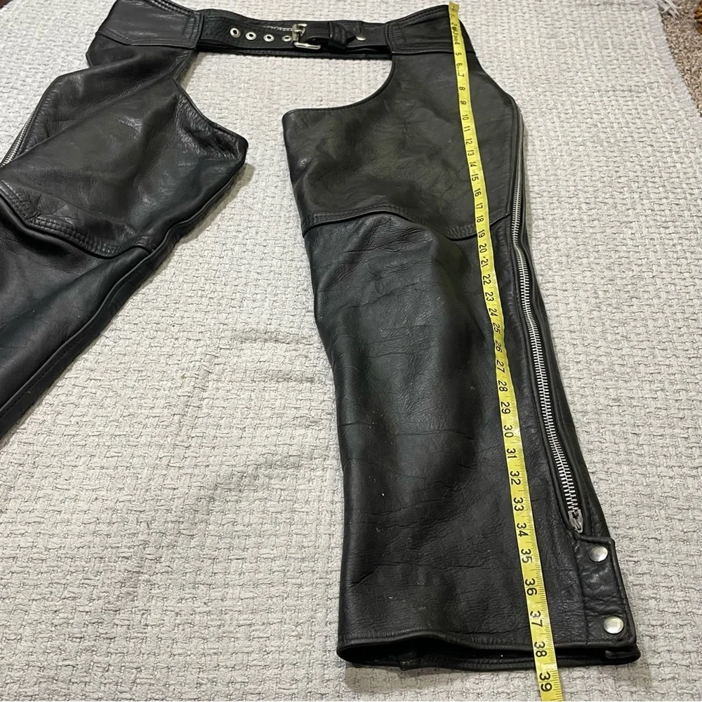 Vintage California Creations Black Leather Chaps Riding Pants Motorcycle Mens L